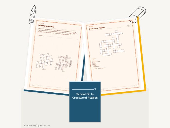 School Fill In Crossword Puzzles | 32 pp