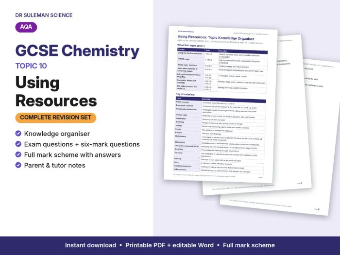 AQA GCSE Chemistry C10 Using Resources Revision + Exam Questions