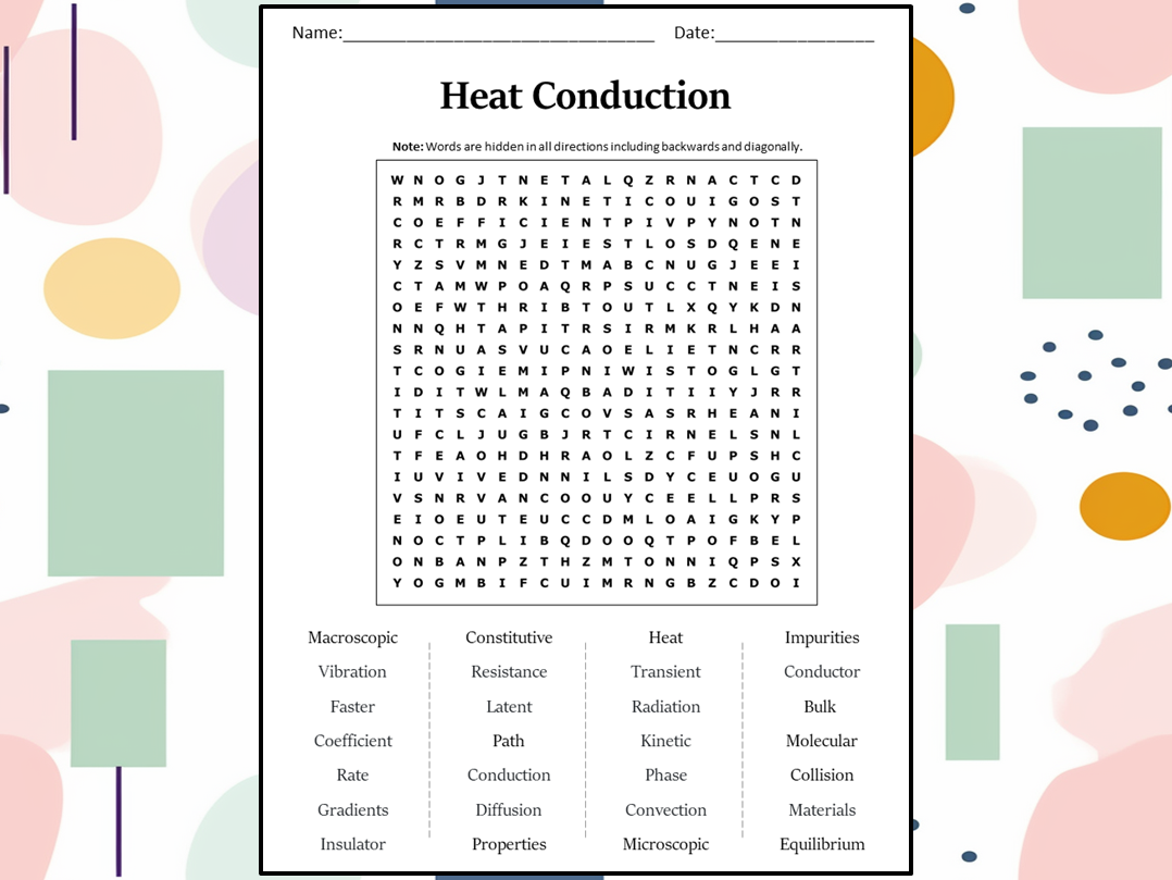 Heat Conduction Word Search Puzzle Worksheet Activity | Teaching Resources