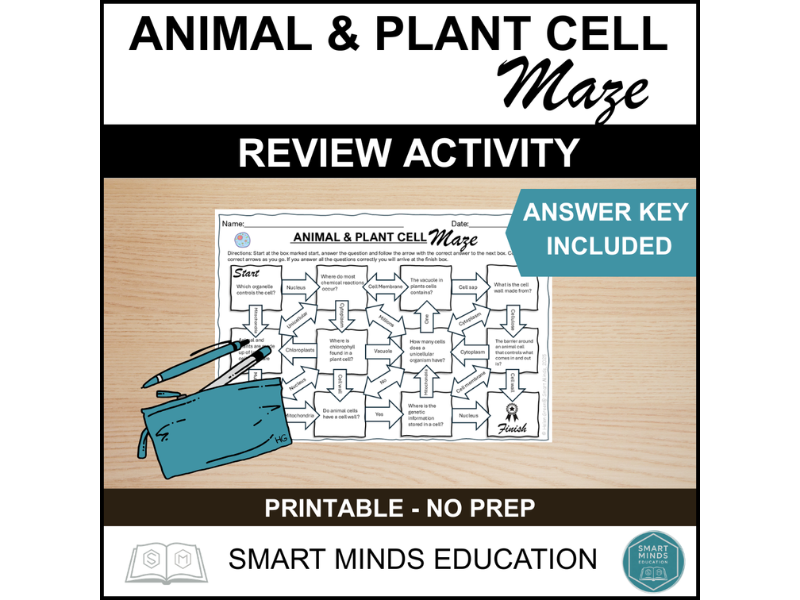 ANIMAL AND PLANT CELL MAZE ACTIVITY | CELL STRUCTURE REVIEW WORKSHEET
