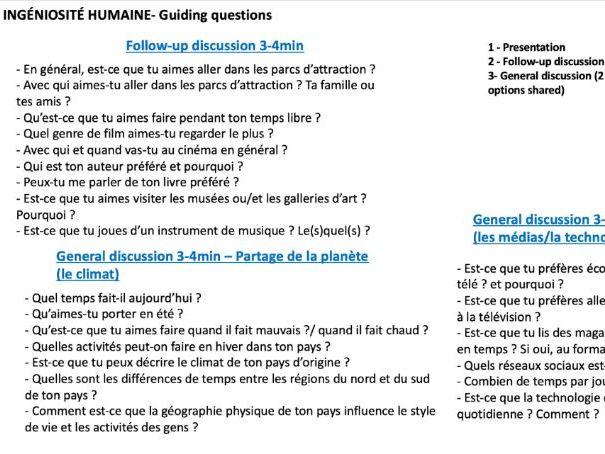 IBDP French ab initio Individual Oral (speaking exam)