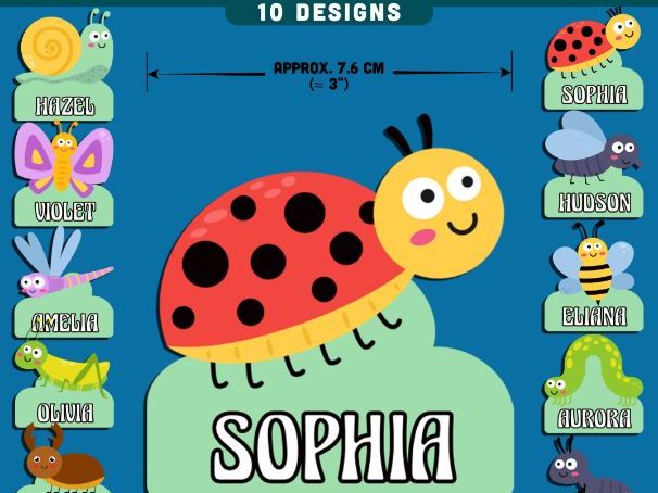 Insect Name Tags, Bug Classroom Labels, Editable Locker & Cubby Tags, Nature School Decor, 10 Design