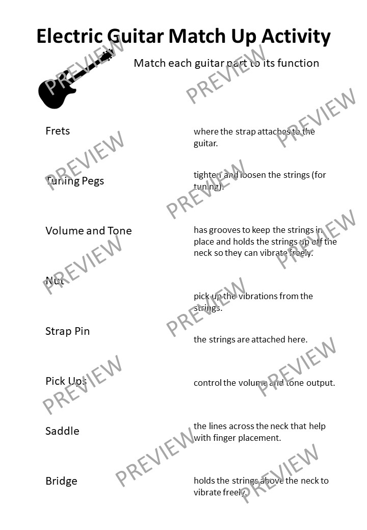 Parts of the Guitar - PowerPoints and 10 Worksheets | Teaching Resources