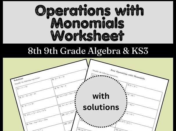 Operations with Monomials Worksheet | 8th 9th Grade Algebra & KS3