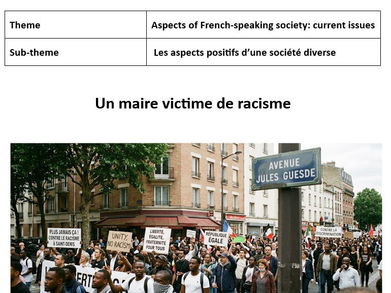 AQA French A Level stimulus card - Un maire victime de racisme
