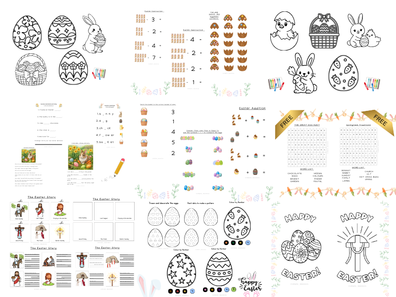 KS1 Easter Activity Bundle – 58 Worksheets – Maths, English, RE, Art & Fine Motor Activities (Print & Go)