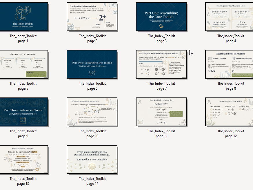 mathematical concept of indices