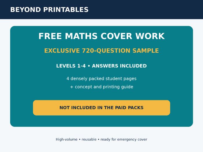 FREE Maths Cover Work Sample | 720 Questions, Levels 1-4 and Answers