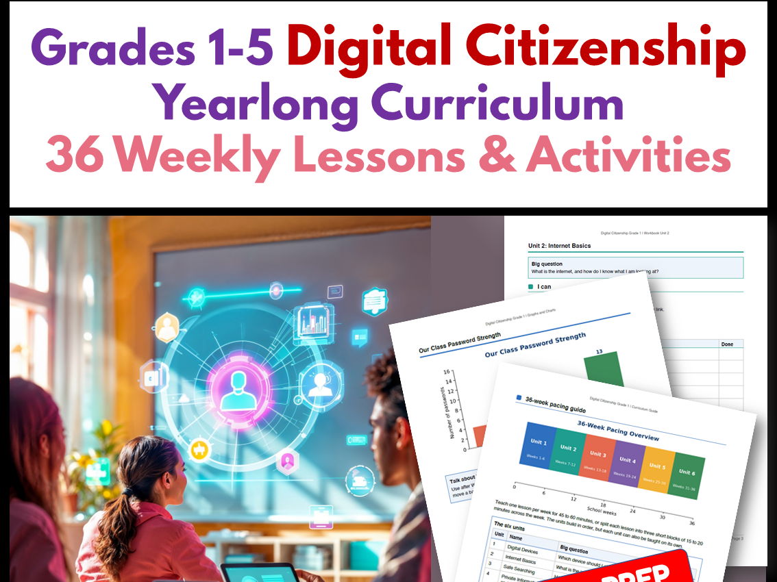 Grades 1-5 Digital Citizenship Yearlong Curriculum | 36 Weekly Lessons