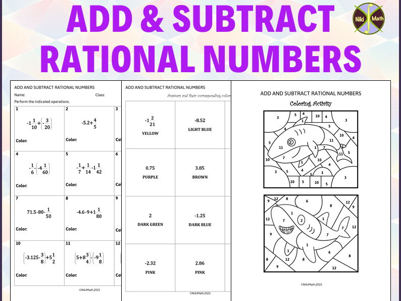 Adding and Subtracting Rational Numbers - Color by Code