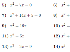 Solving quadratic equations worksheets (with solutions)