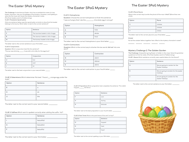 Easter SPaG Mystery Game – KS2 Grammar, Punctuation & Spelling Clue-Solving Missions - PDF
