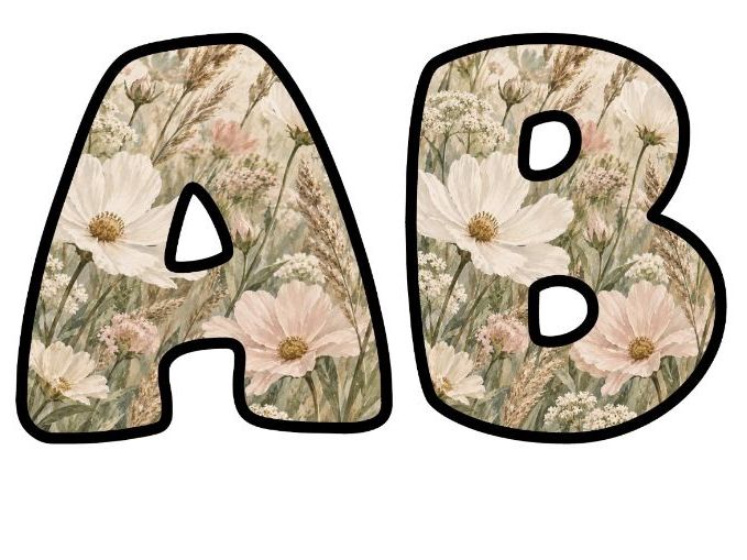 Dried Flowers Neutral Bubble Letters | Botanical Bulletin Board Letters | Classroom Display Pack