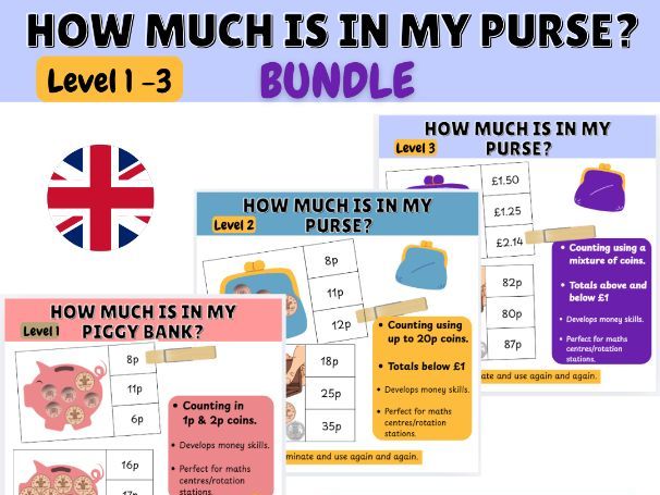 Levels 1–3 Money Counting Task Cards Bundle