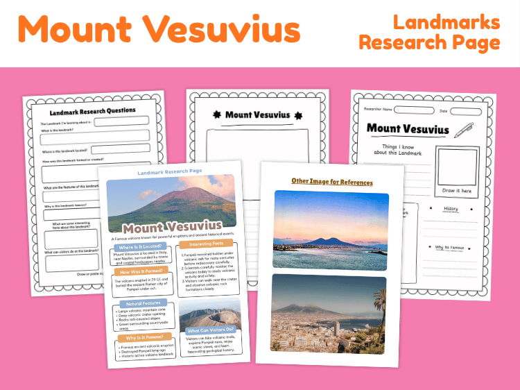 Mount Vesuvius Landmark Research Project | Volcano Geography Worksheets
