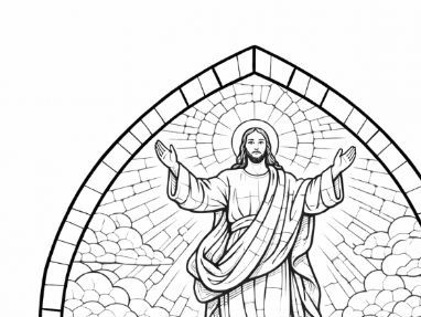 Feast of the Ascension Stained Glass Colouring Sheet Jesus Christ