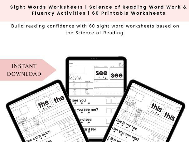 Sight Words Worksheets | Science of Reading Word Work & Fluency Activities