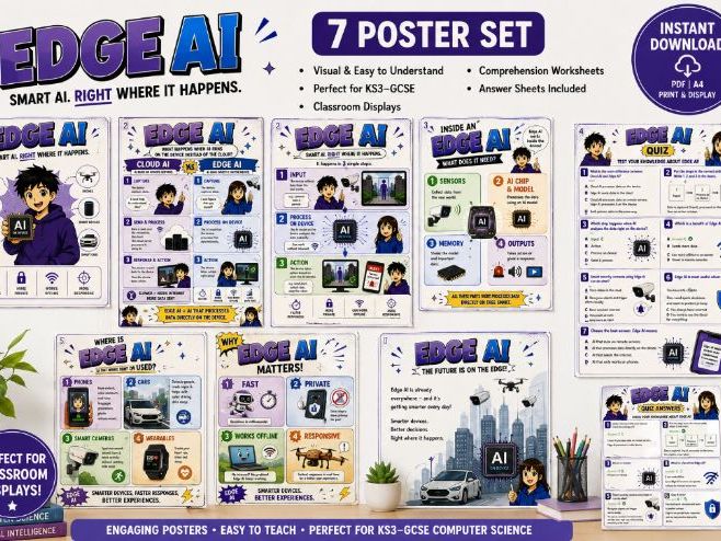 Edge AI Posters & Quiz | Artificial Intelligence Classroom Display | KS3 GCSE Computer Science