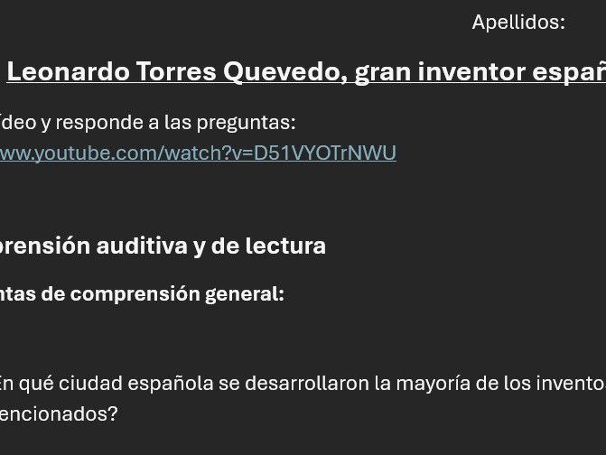 Ingenio humano, Listening comprehension - Leonardo Torres Quevedo