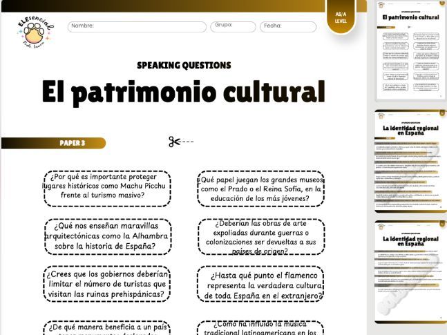 AS/A Level Spanish Speaking Cards: El Patrimonio Cultural