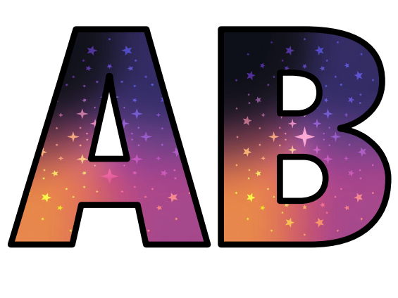 Beautiful Purple Starry Sky Gradient Lettering Set Display Title Letters Numbers Signs