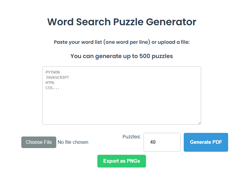 Word Search Puzzle Generator for Teachers