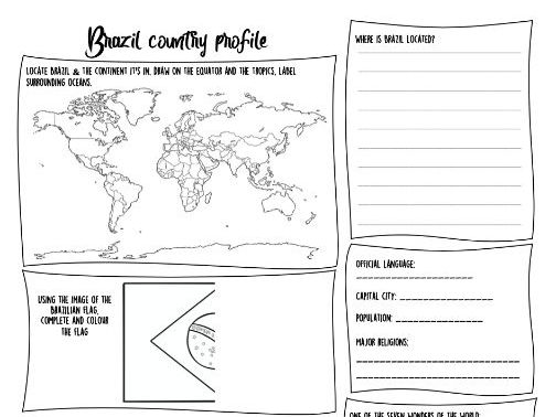 Brazil country profile lesson and differentiated worksheets