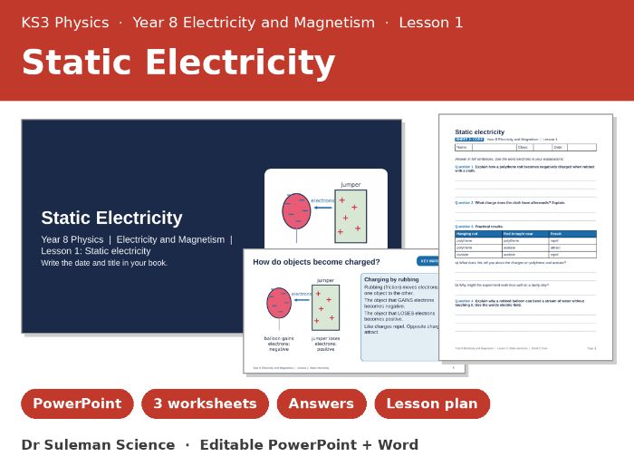 KS3 Static Electricity Lesson | Year 8 Physics + Worksheets