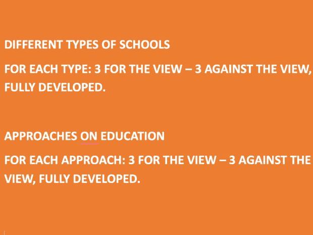 SUMMARY TABLE IGCSE SOCIOLOGY EDUCATION (DIFFERENT SCHOOL TYPES AND APPROACHES ON EDUCATION)