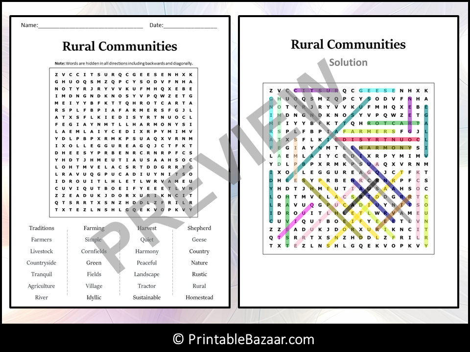 Rural Communities Word Search Puzzle Worksheet Activity | Teaching ...