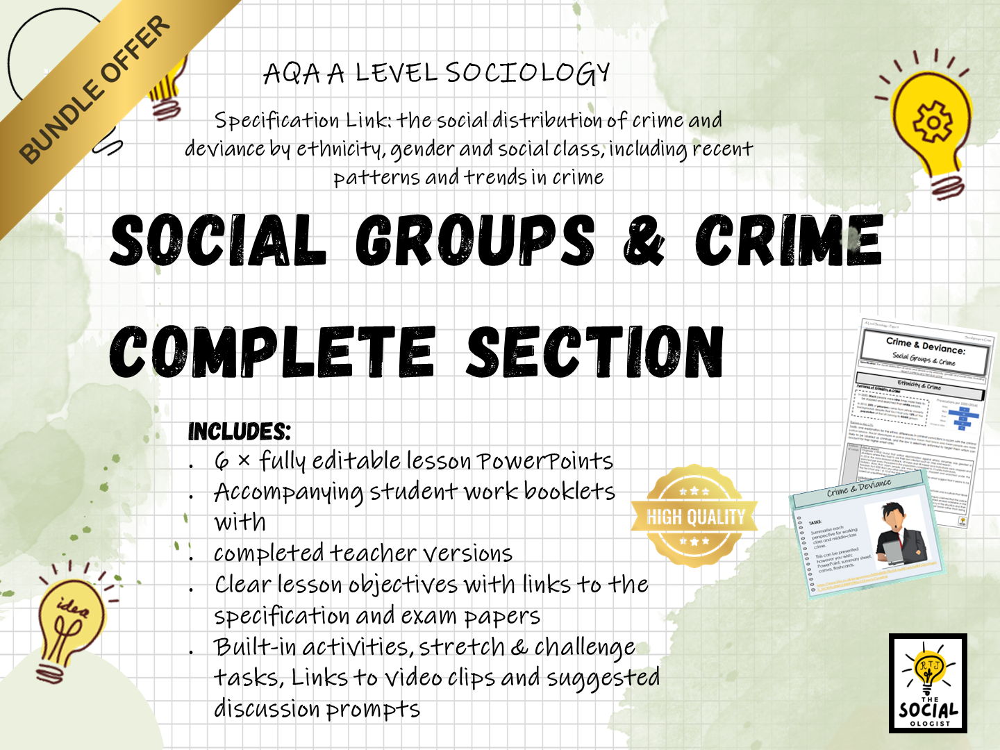 AQA A level Sociology - Crime and Deviance - Social groups & Crime - Complete section - Bundle