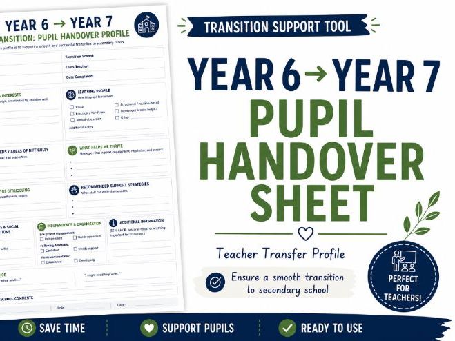 Year 6 to Year 7 Transition Pupil Profile | Handover Sheet | Secondary Transition Support