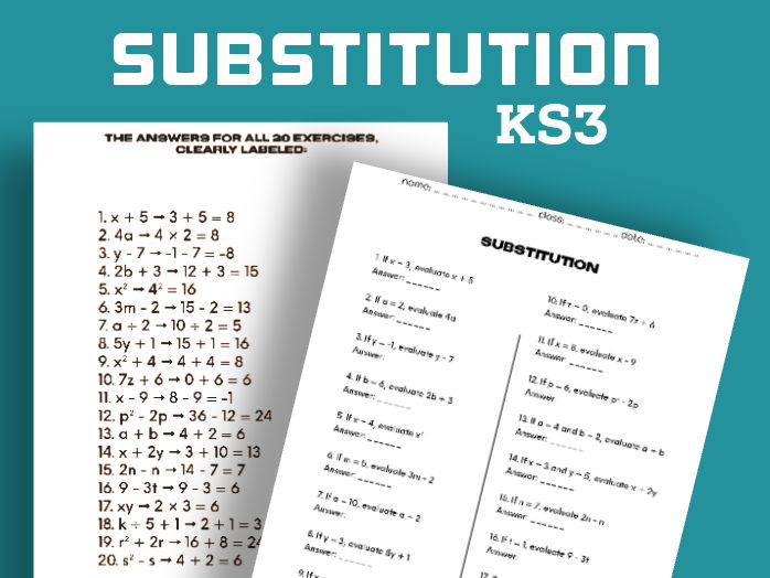 KS3 Maths – Substitution Practice (20 Questions with Answer Sheet)