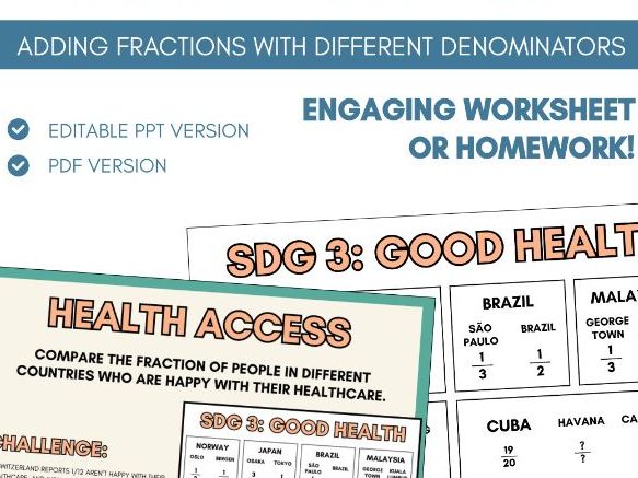 Add & Subtract Fractions | Different Denominators | Worksheet Task | Fractions