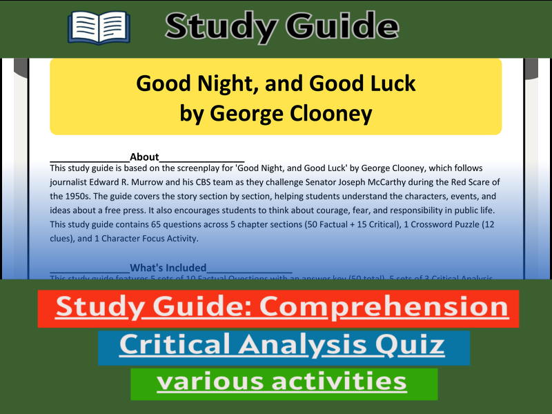 Study Guide for :Good Night, and Good Luck  & Comprehension Test