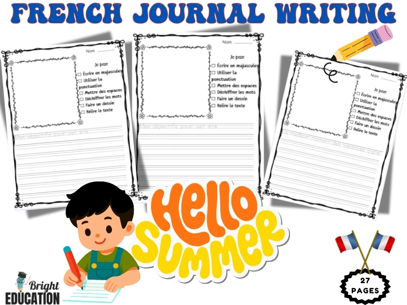 Summer French Journal Writing Prompts – Draw and Write Journal Activity