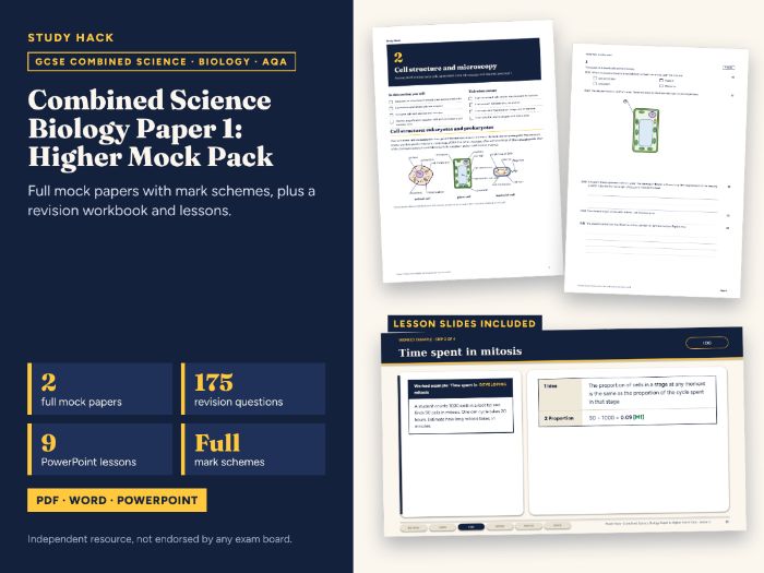 AQA GCSE Combined Science Trilogy Biology Paper 1 Higher Mock Pack