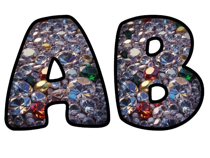 Shiny Diamonds Gems Classroom Display | Lettering Set | Upper & Lowercase, 0-9 and Signs