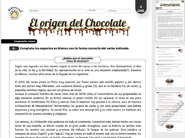 A Level Spanish Reading Comprehension: El Origen del Chocolate