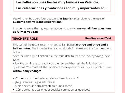 Exam practice GCSE MFL 2024 Reading Aloud Task (Higher Tier) Sample material