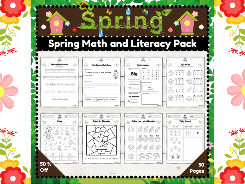 Spring Fun No Prep Activities : Fun Math and Literacy Pack for Preschoolers