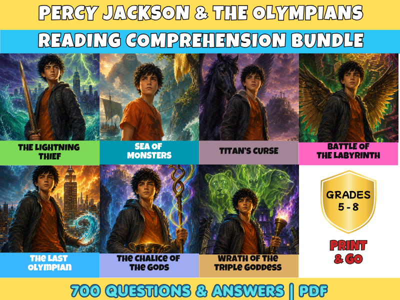 Percy Jackson 7 Book Reading Comprehension Bundle | 700 Questions Years 6-9 English