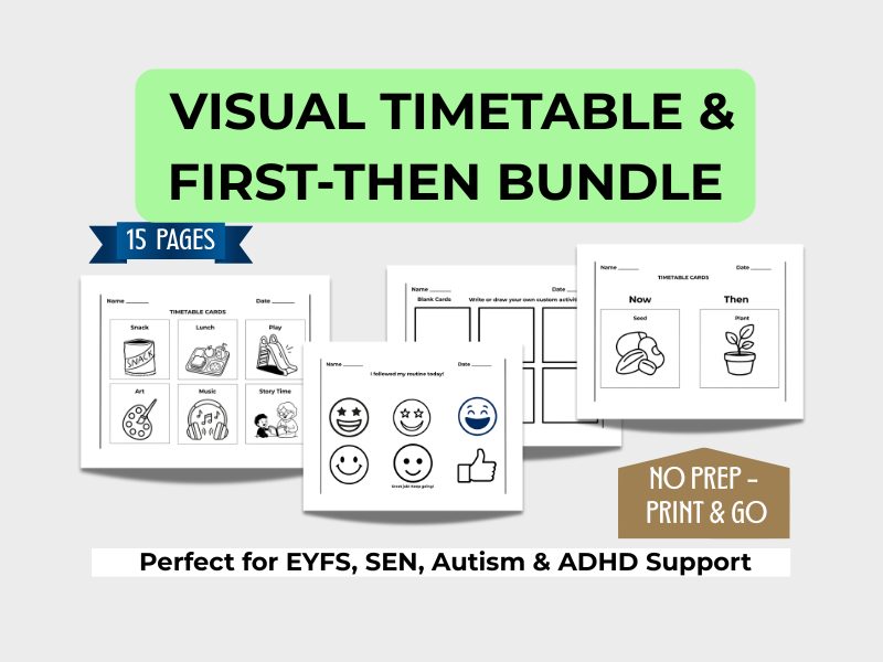 Visual Timetable & First-Then Board | 20+ EYFS SEN Autism Cards | No Prep Management Kit