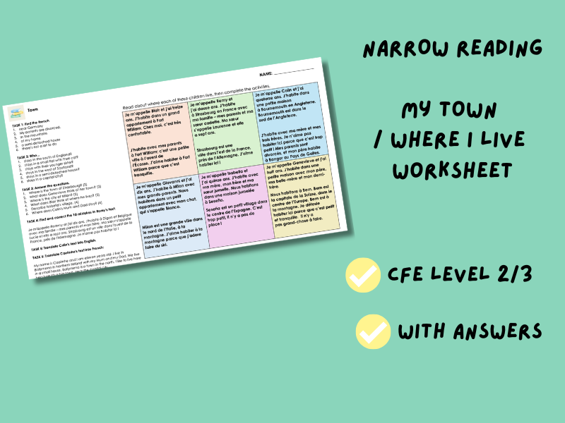Town / Where I Live | Narrow Reading Worksheet | CfE Level 2/3