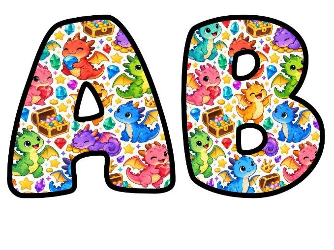 Baby Dragons and Treasure Bubble Letters | Patterned Bulletin Board Letters | Classroom Display Pack