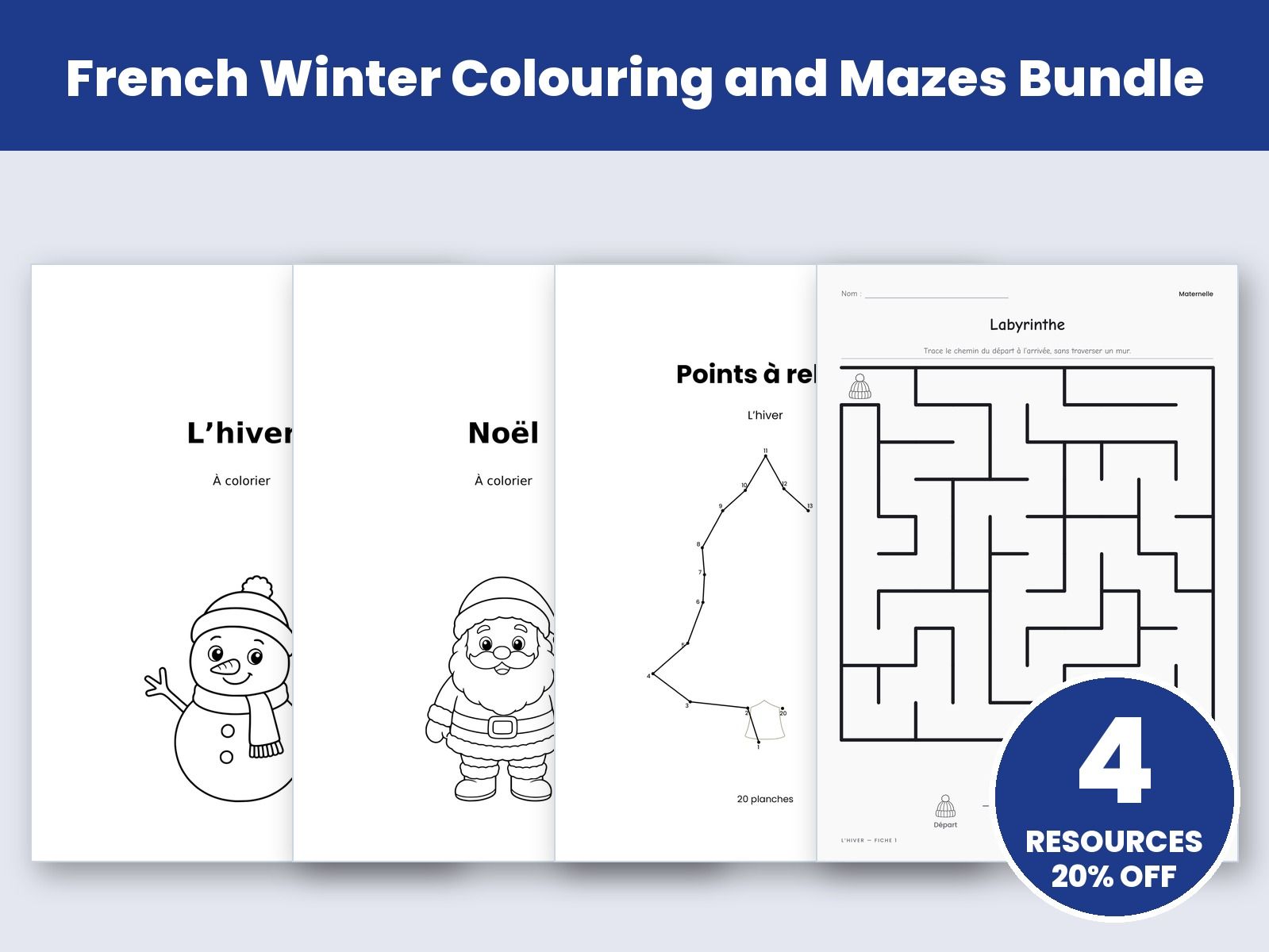 French Winter Colouring and Mazes Bundle