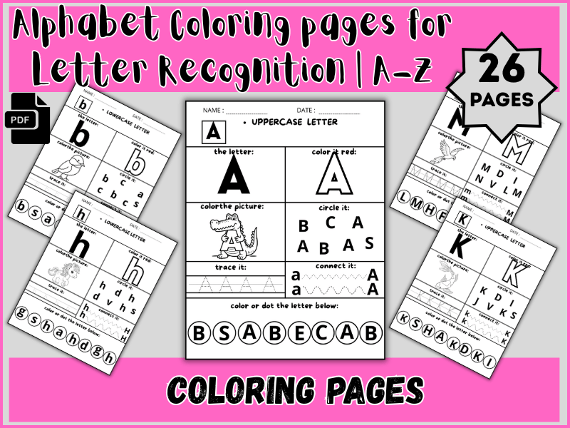 Alphabet Coloring pages for Letter Recognition | A-Z