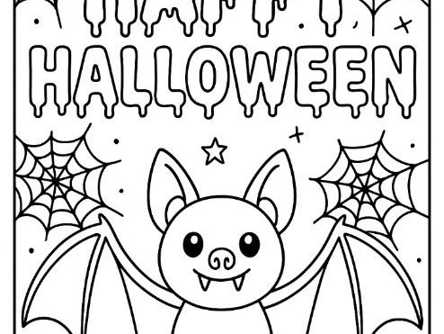 Happy Halloween Spooky Bat Colouring sheet