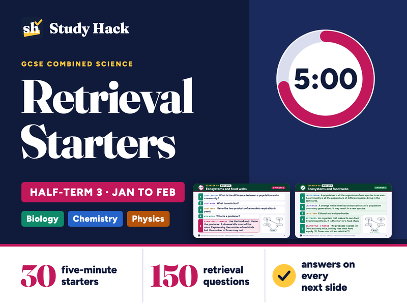 GCSE Science Retrieval Starters, Half-Term 3: 30 five-minute starters, slides and printables