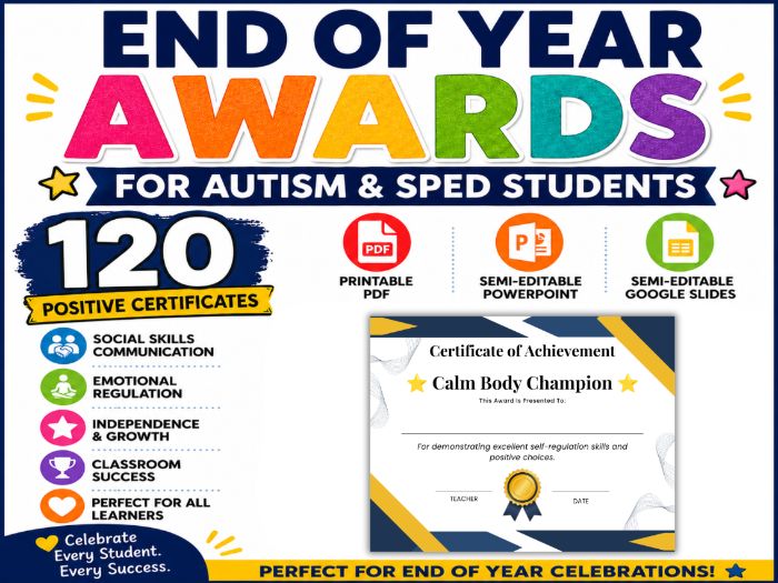 Autism End of Year Awards | 120 Certificates